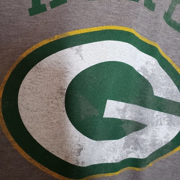 Green Bay Packers Short Sleeve Tee Logo Majestic L Grey T-Shirt - Picture 3 of 5